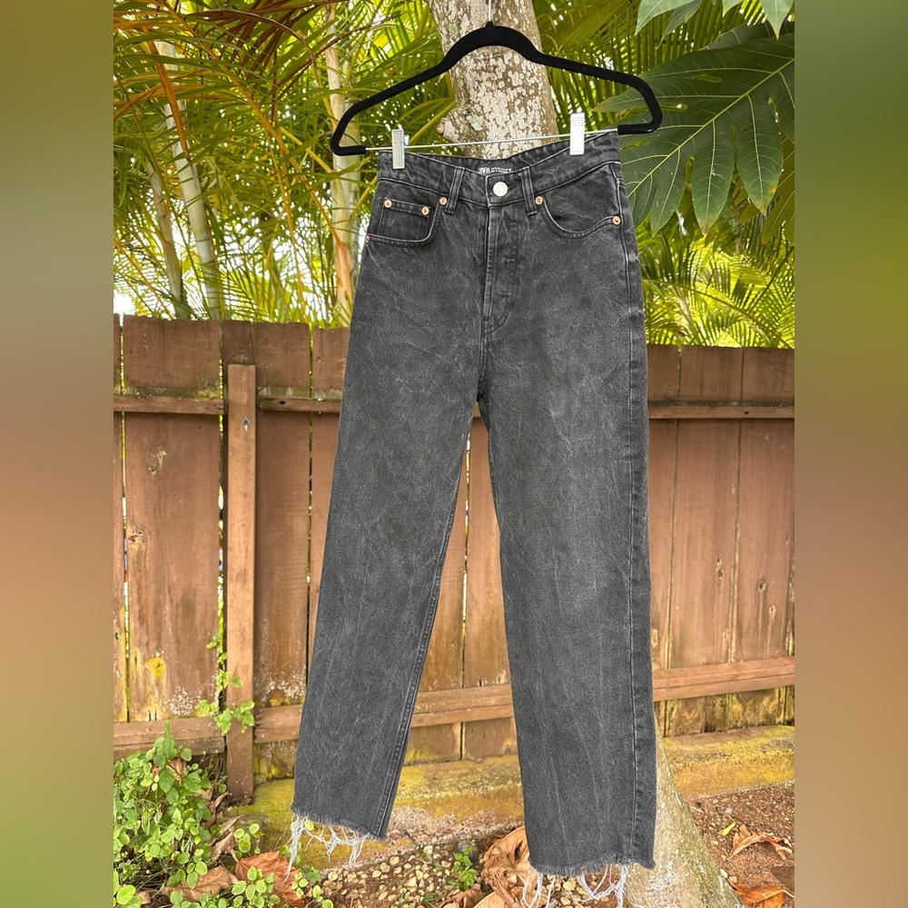 Zara Black Washed Button Fly High Rise Jeans Size 4